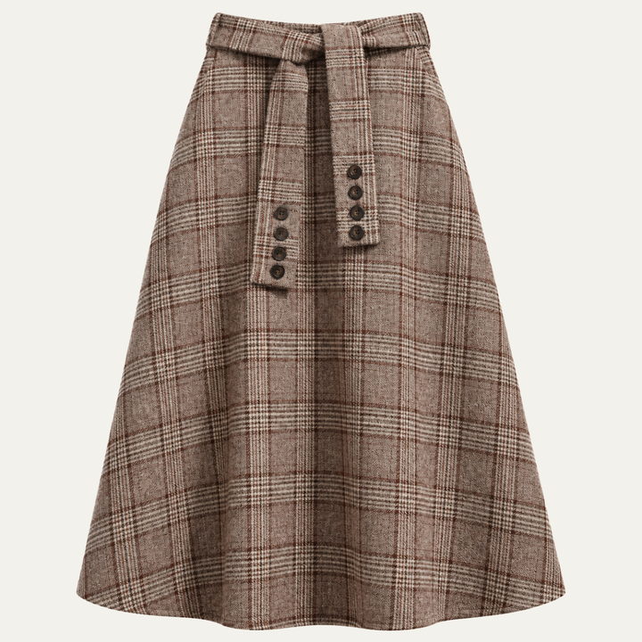 Women's High Waist Plaid A Line Midi Skirt