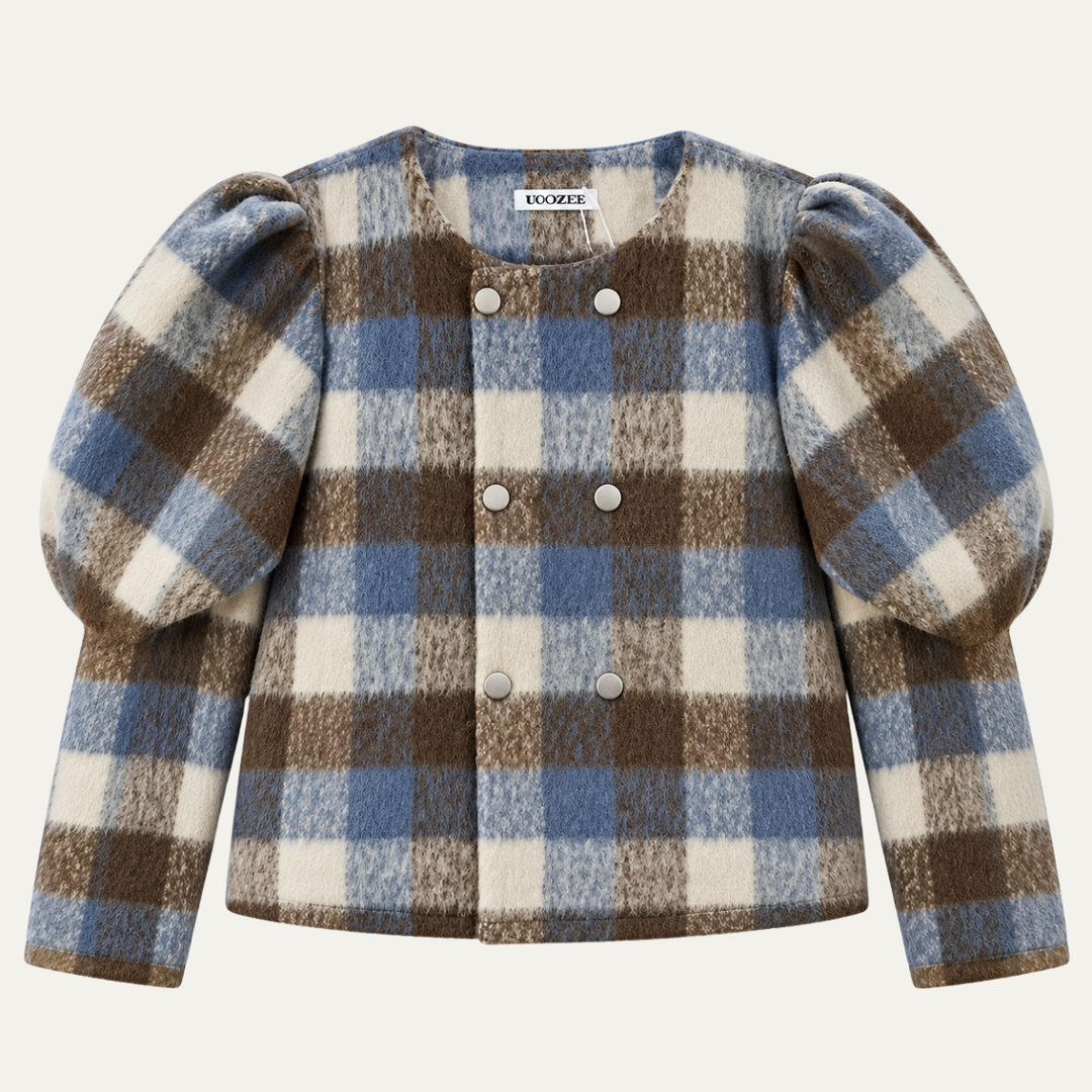 Women's Plaid Puff Sleeve Tweed Jacket