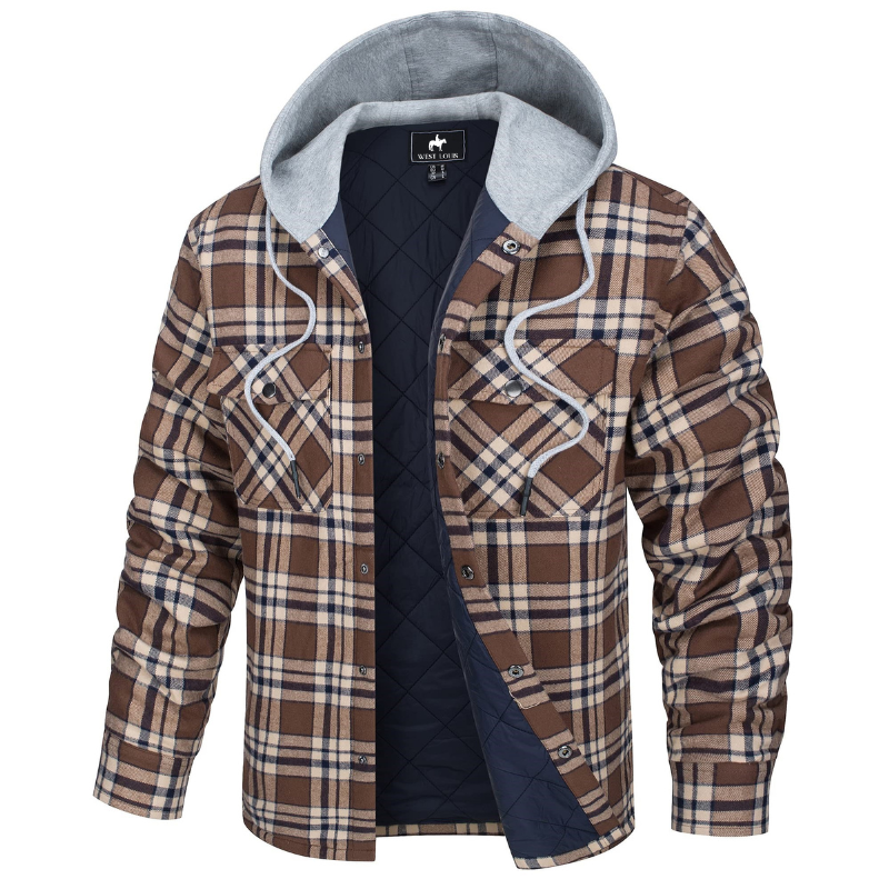 Men's Casual Hooded Cotton Flannel Jacket