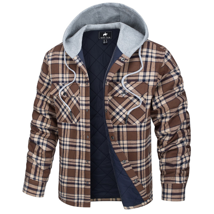 Men's Casual Hooded Cotton Flannel Jacket