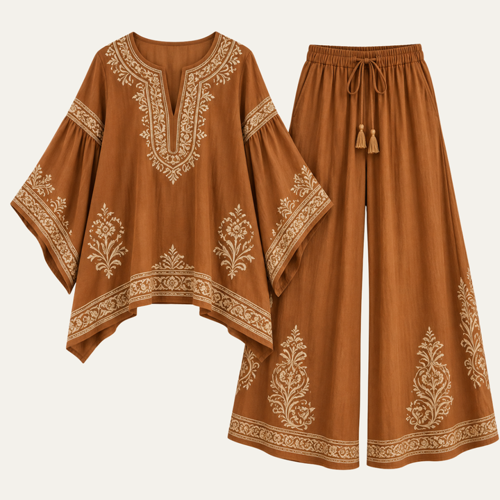 Women's Printed Top and Wide Leg Trousers Set