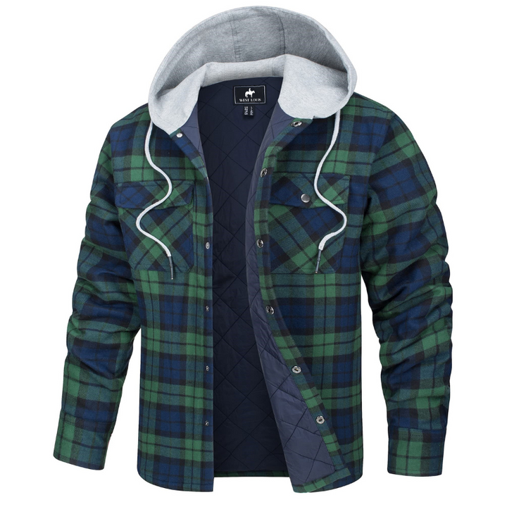 Men's Casual Hooded Cotton Flannel Jacket