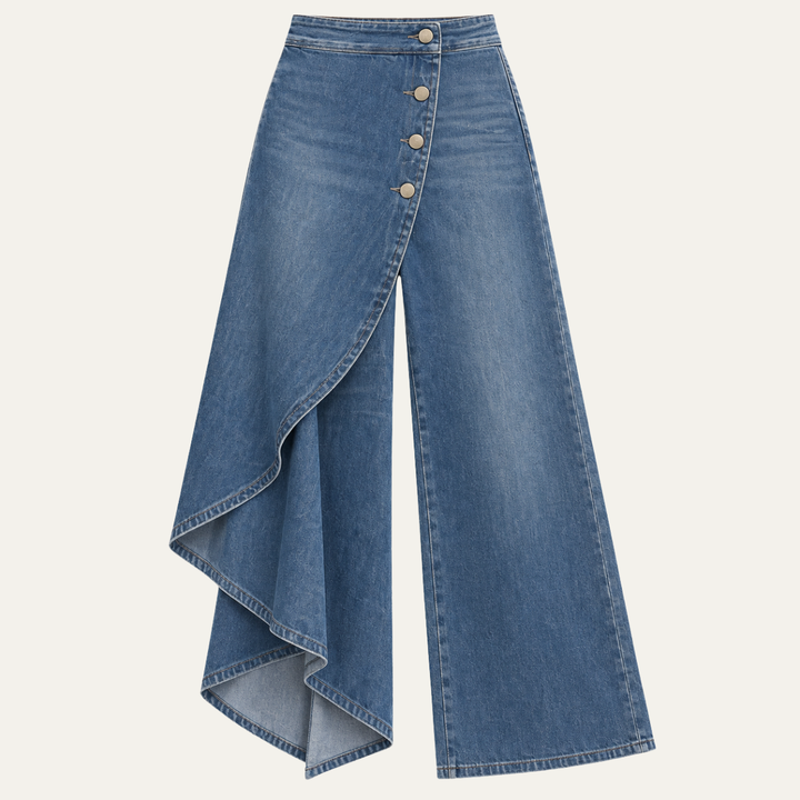 Women's Denim Trousers with Long Button Hem