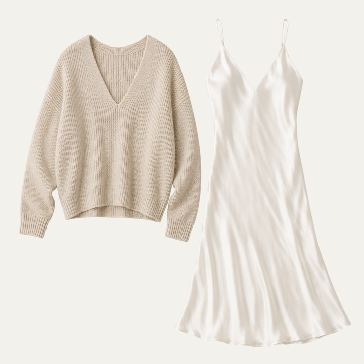 Premium Sweater & Satin Maxi Skirt Set