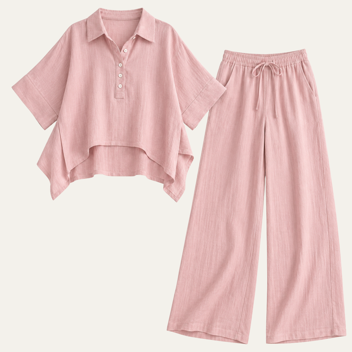 Women's Half Sleeve Shirt and Wide Leg Pants Set