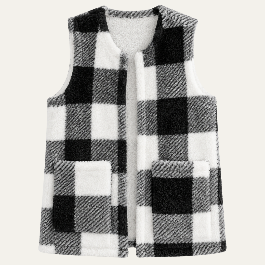 Women's Plush Checked Sleeveless Vest Cardigan
