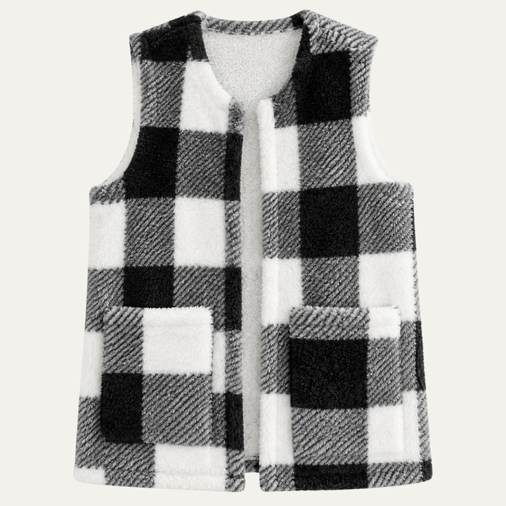 Women's Plush Checked Sleeveless Vest Cardigan