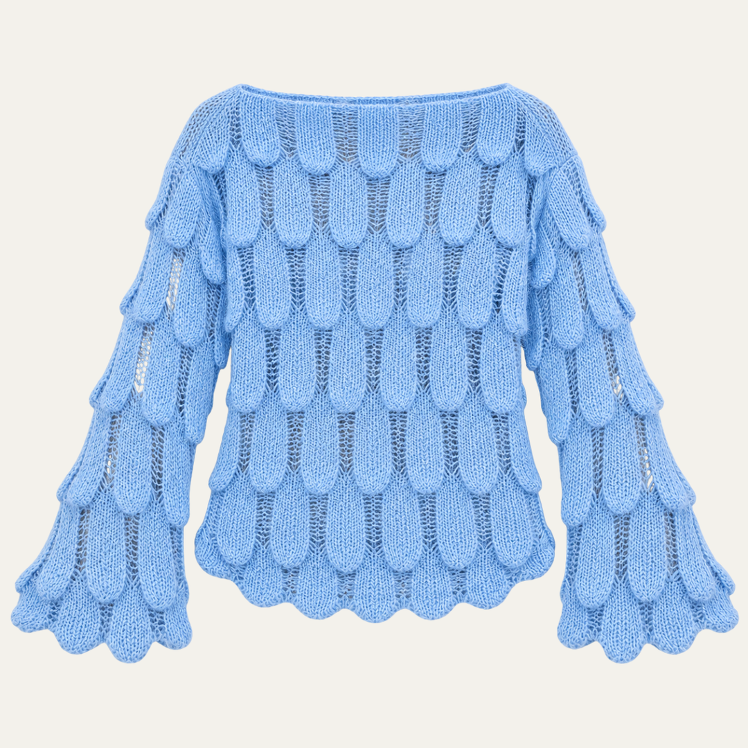 Women's Feather Knit Slash Neck Pullover Top