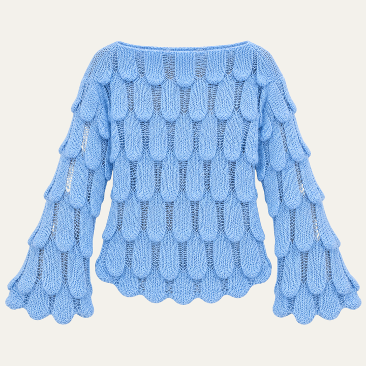 Women's Feather Knit Slash Neck Pullover Top