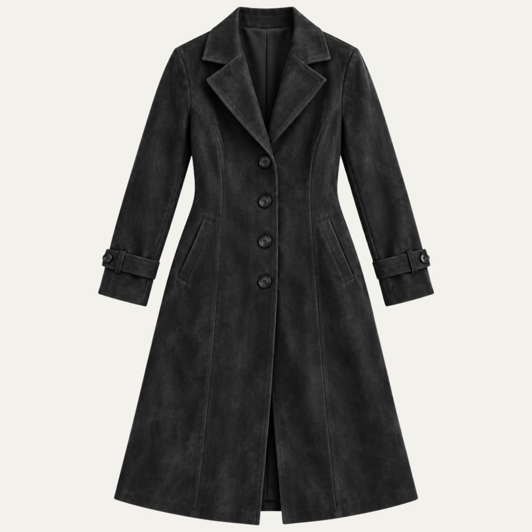 Women's Faux Suede Long Windbreaker Jacket
