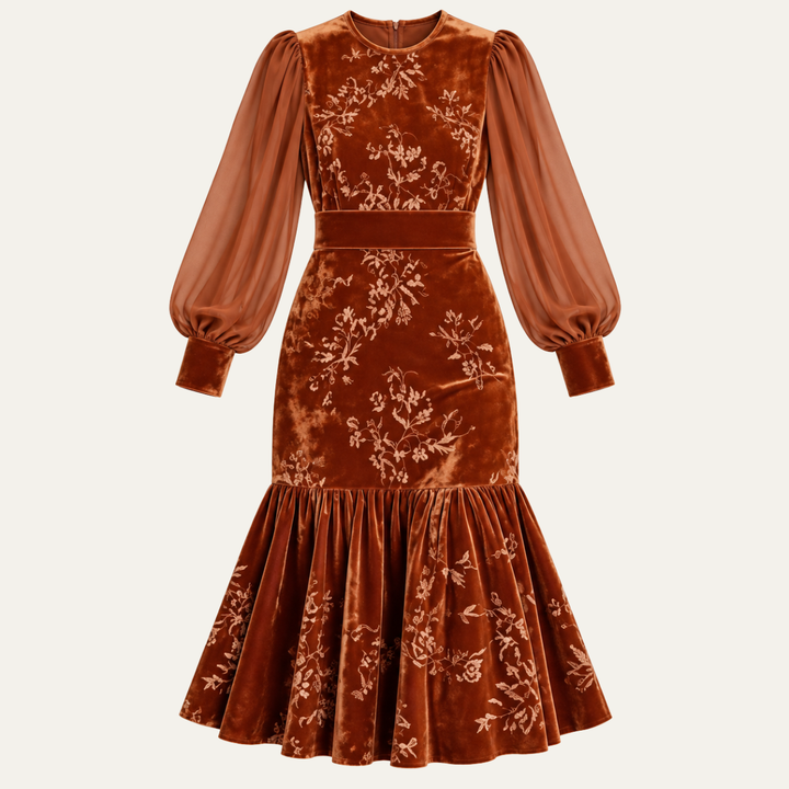 Women's Velvet Dress with Lantern Sleeves