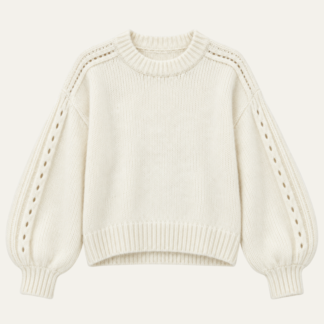 Women's Crew Neck Knit Lantern Sleeves Sweater