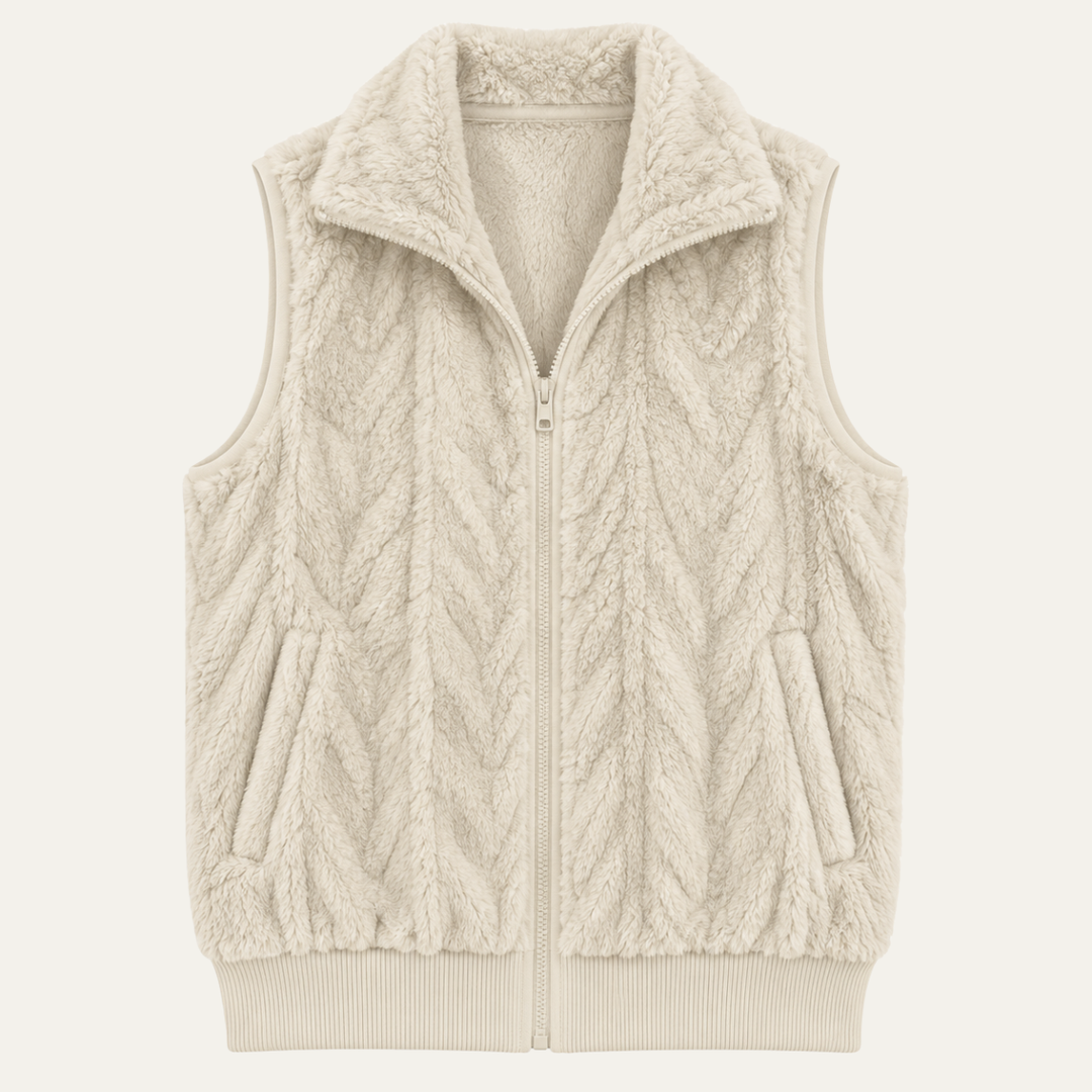 Women's Plush Zip Vest with Lapel Collar