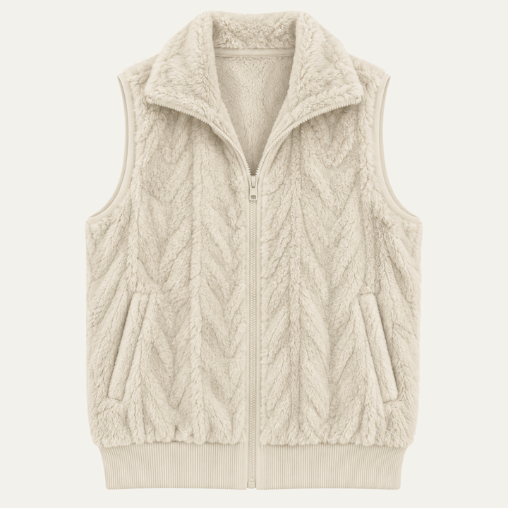 Women's Plush Zip Vest with Lapel Collar