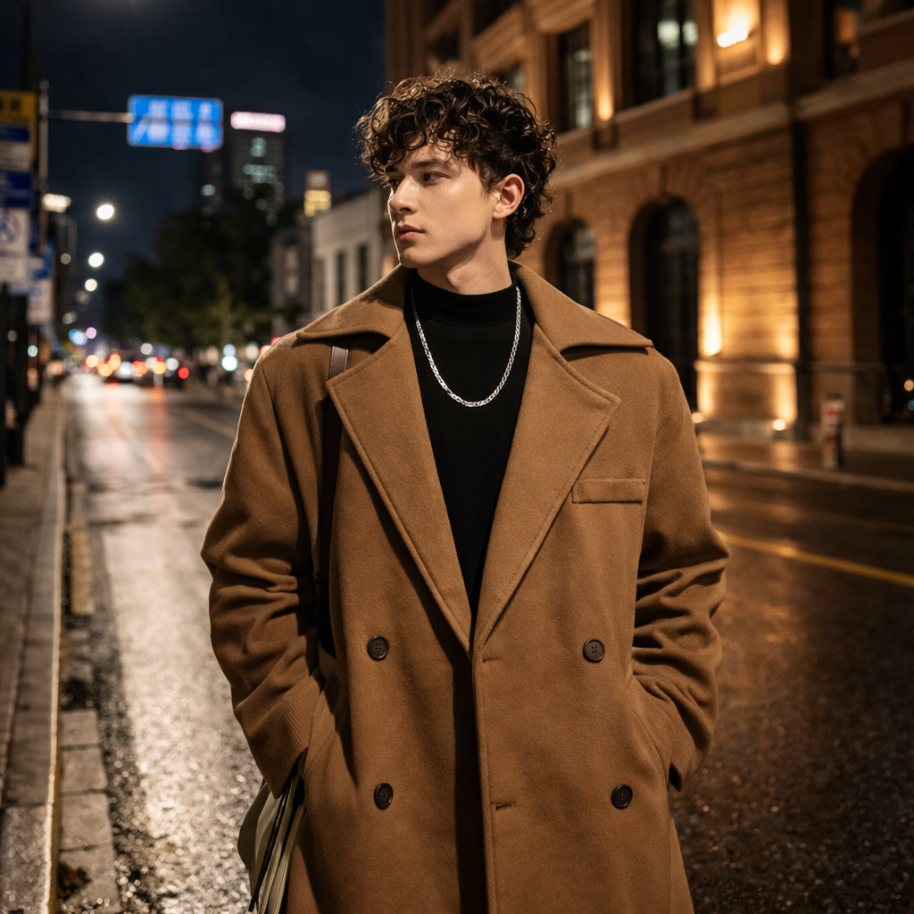 Men's Wool Overcoat Black Long