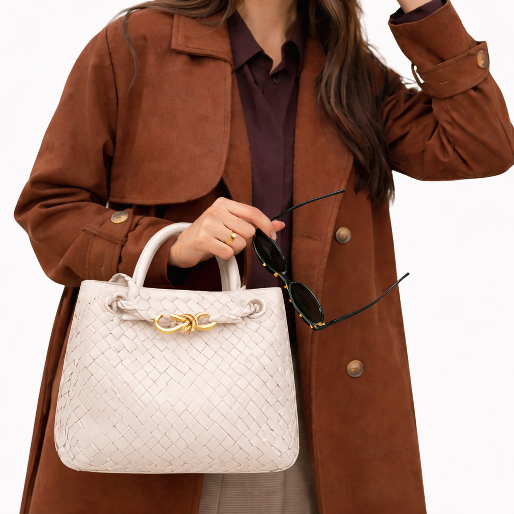 Elegant Woven Tote Bag – Soft Vegan Leather Shoulder Bag