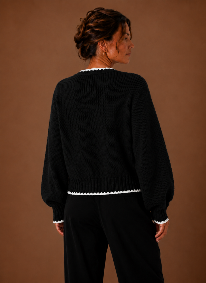 Women's Bow Front Scalloped Trim Cardigan