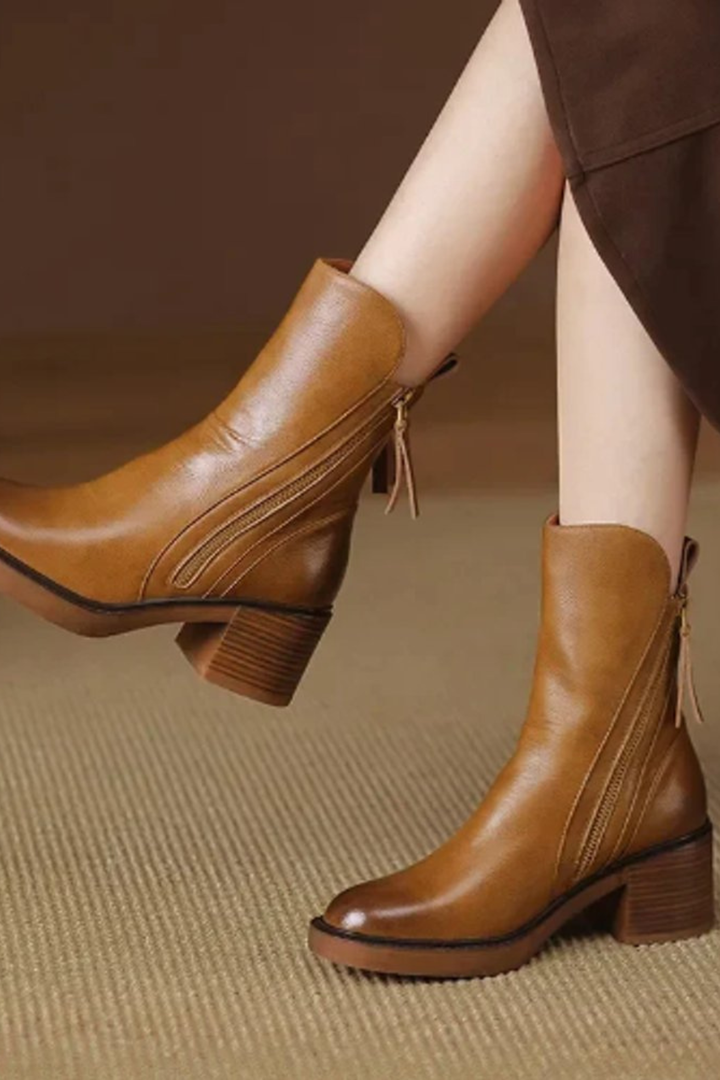 Women’s Pointed Toe Ankle Boots – Side Zip Block Heel Booties