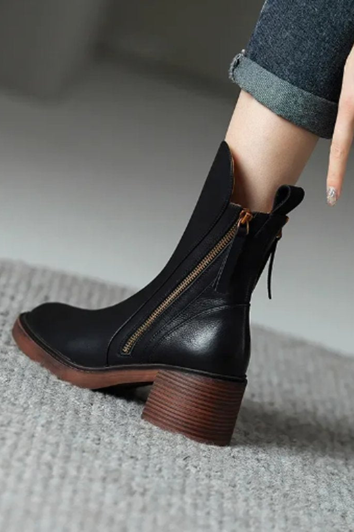 Women’s Pointed Toe Ankle Boots – Side Zip Block Heel Booties