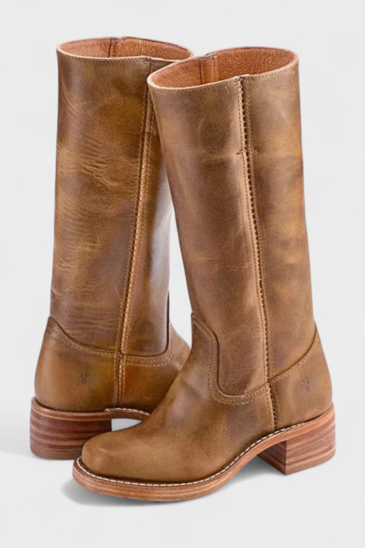 Women’s Knee High Leather Boots – Classic Low Heel Riding Boots