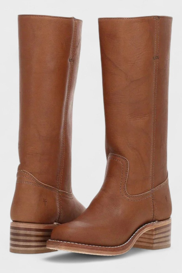 Women’s Knee High Leather Boots – Classic Low Heel Riding Boots