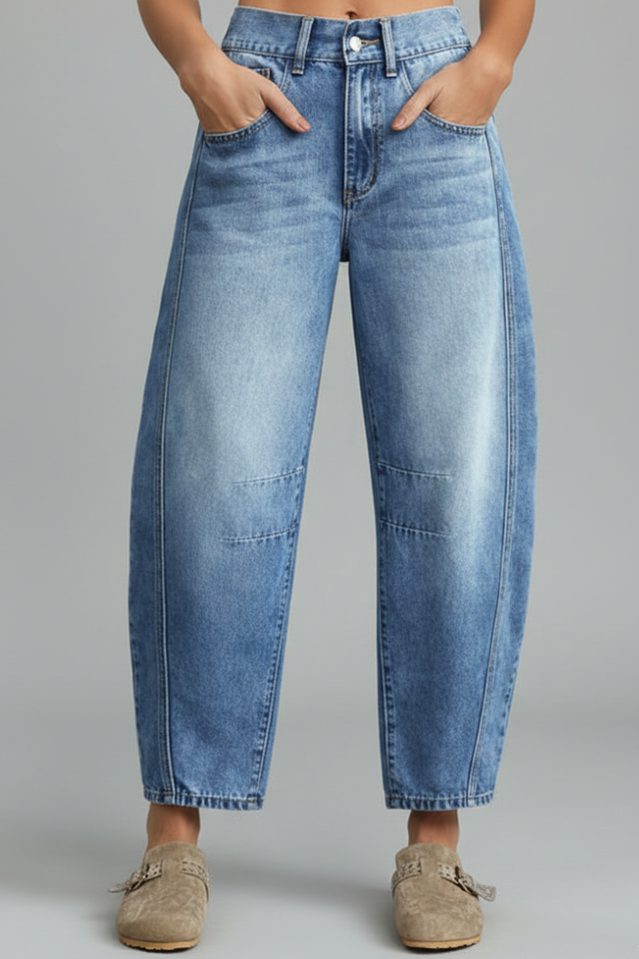 Women's Casual Mid Waist Front Closure Jeans