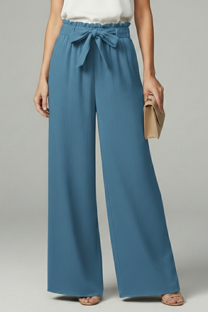 Women's Stylish Wide Leg Palazzo Pants with Tie Belt