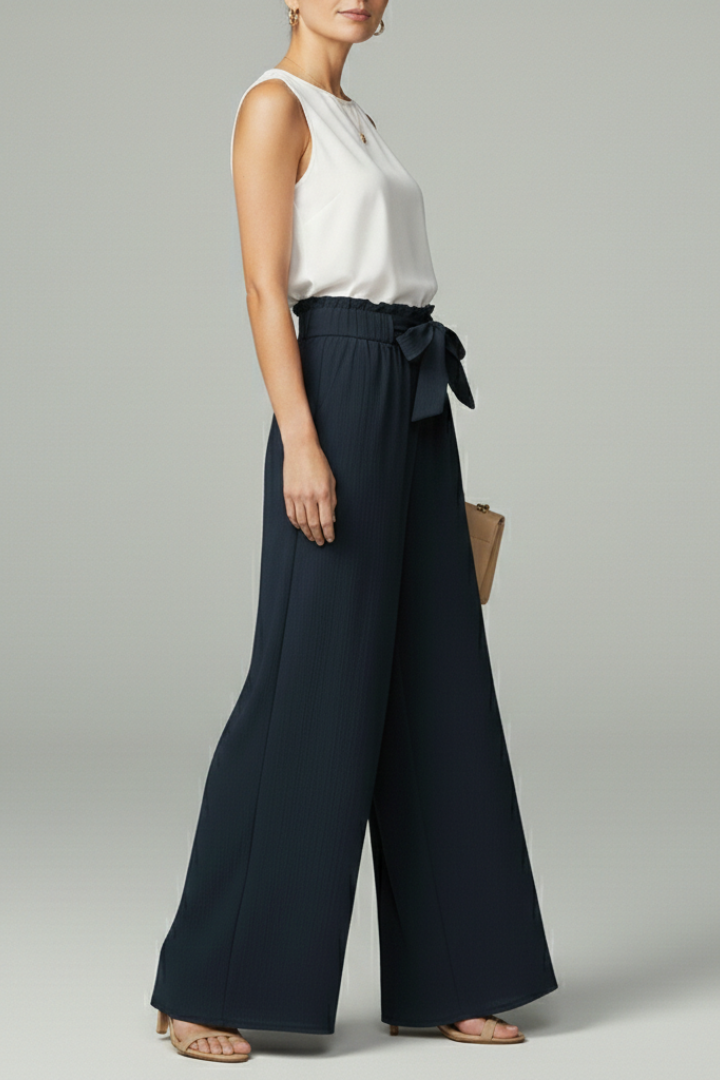 Women's Stylish Wide Leg Palazzo Pants with Tie Belt