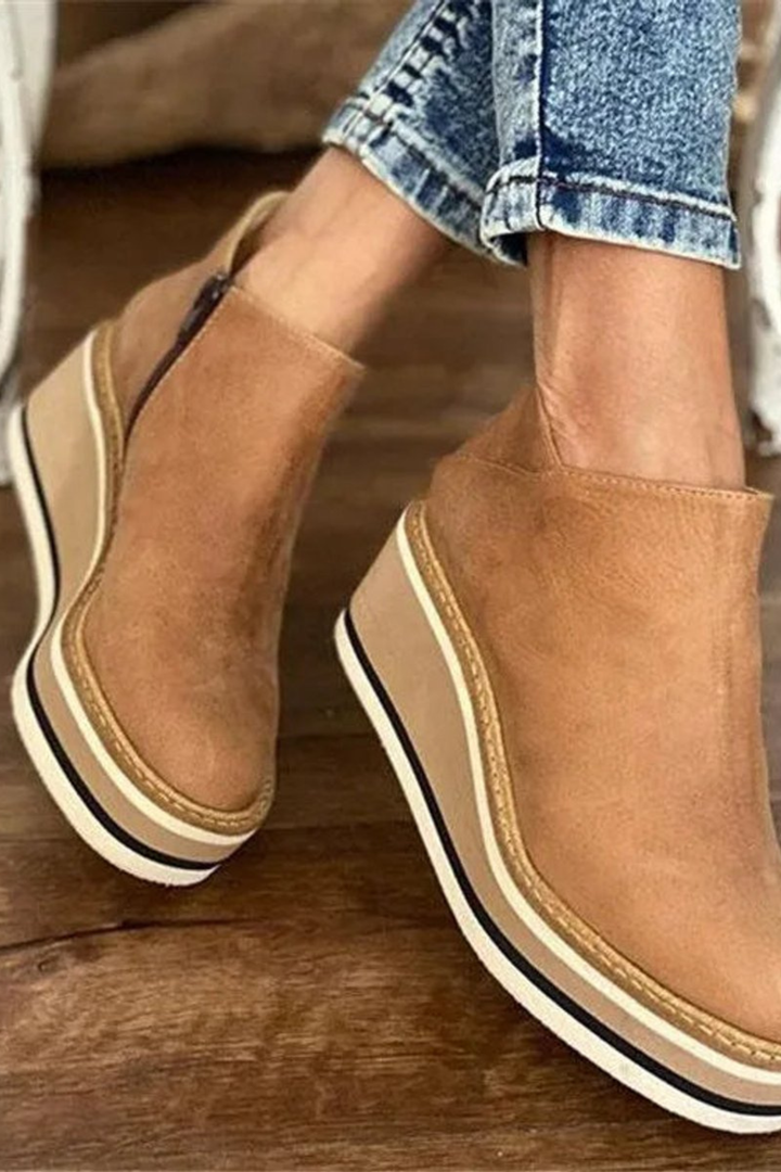 Women’s Platform Ankle Boots – Side Zip Wedge Booties