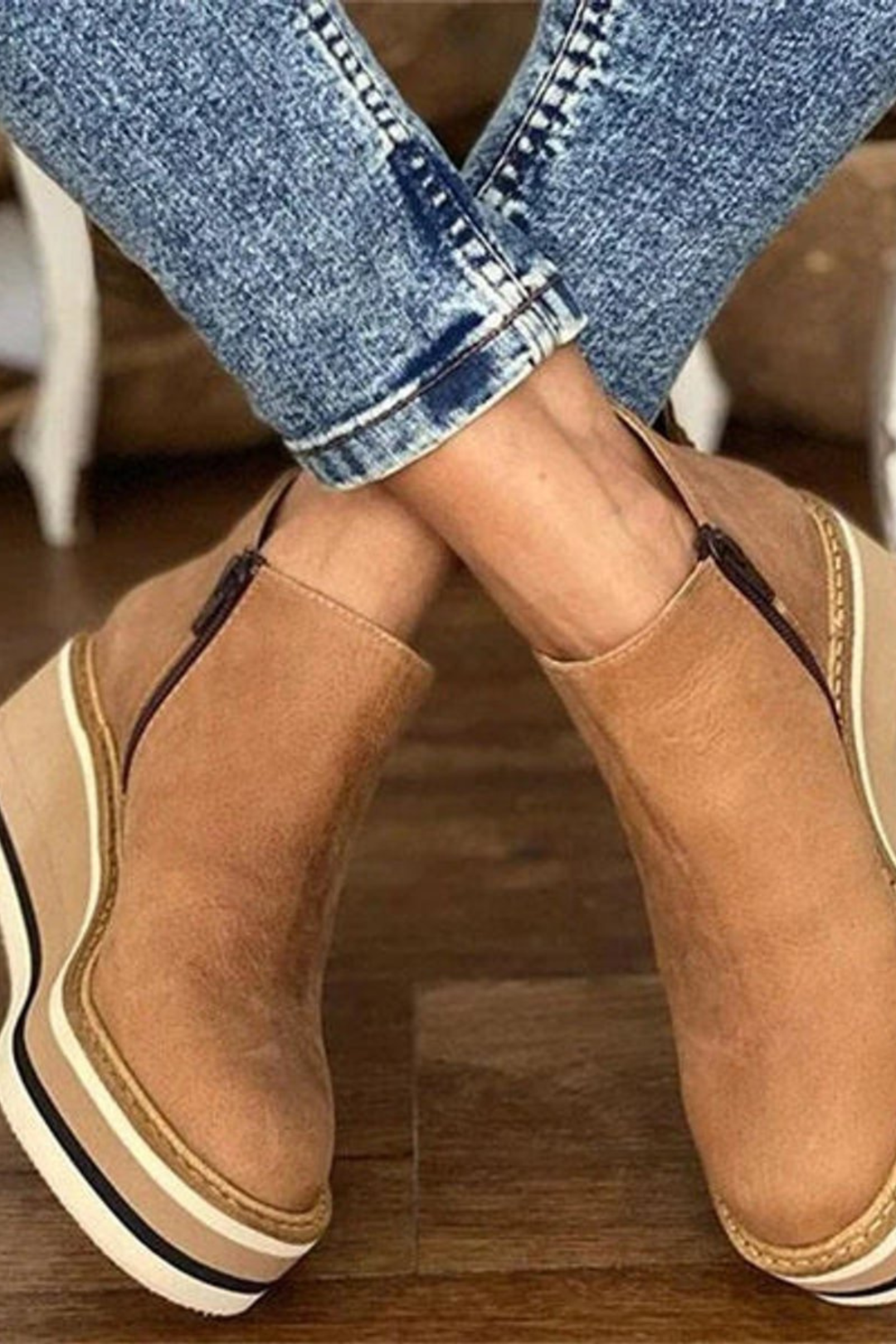 Women’s Platform Ankle Boots – Side Zip Wedge Booties