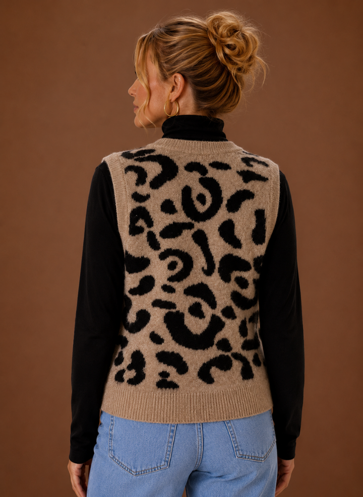 Women's Stylish Leopard Print Button Front Sweater Vest