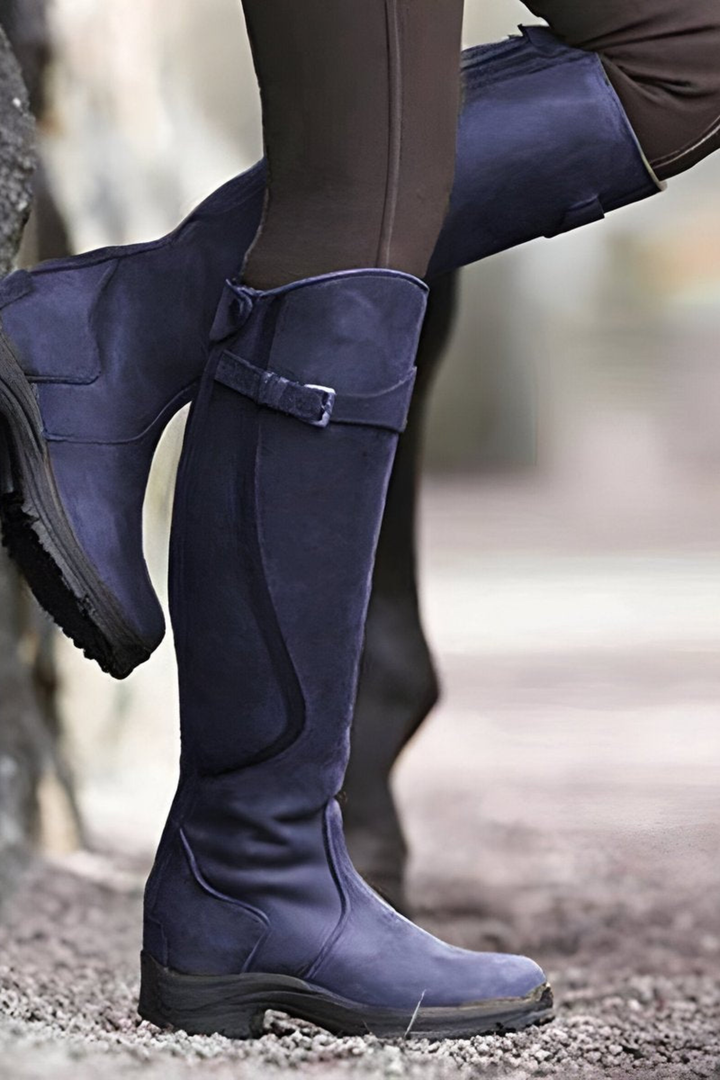 Women’s Knee High Riding Boots – Buckle Low Heel Boots