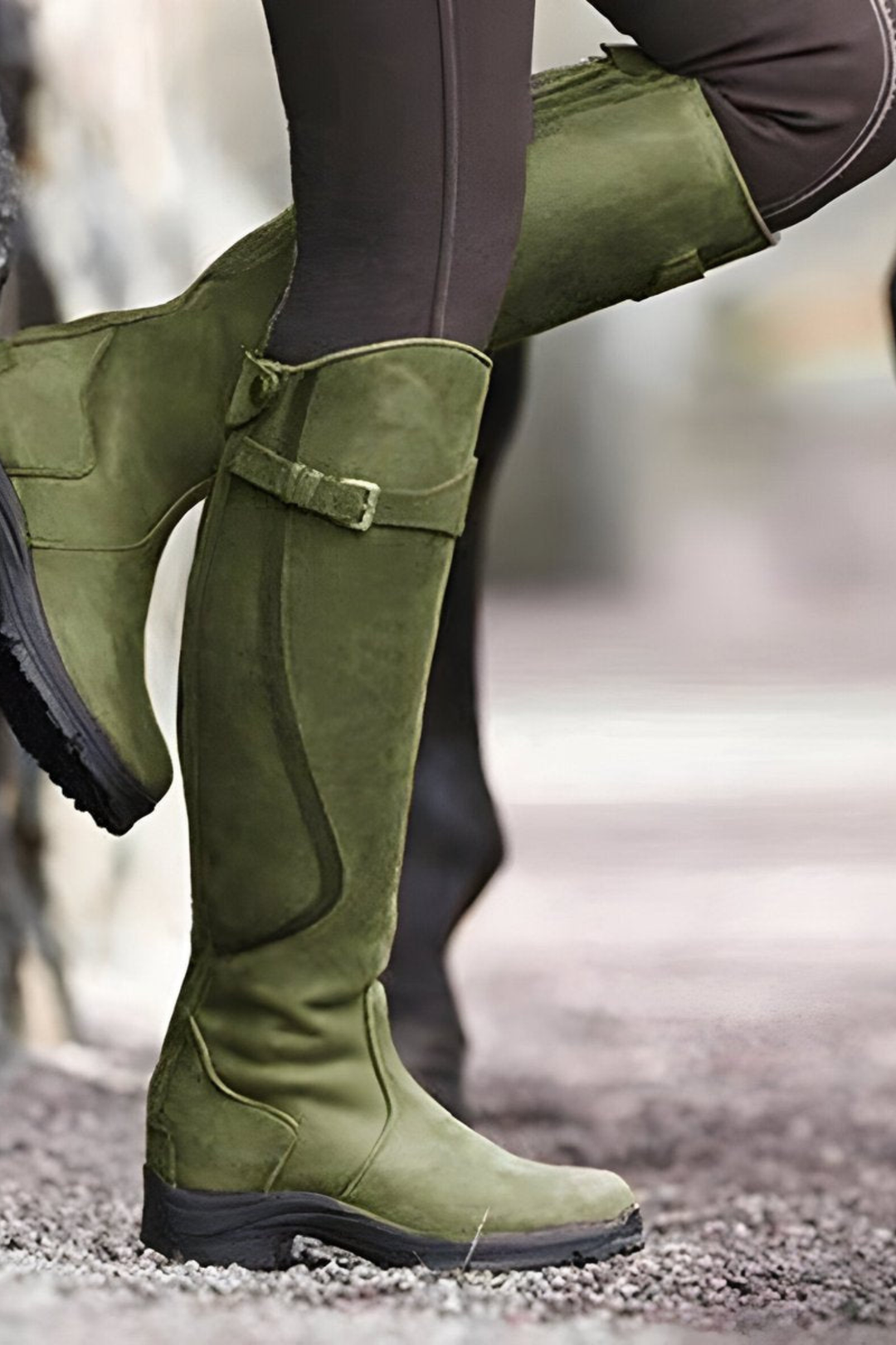 Women’s Knee High Riding Boots – Buckle Low Heel Boots