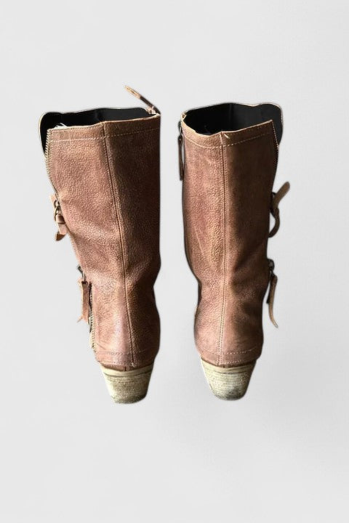 Women’s Vintage Western Boots – Distressed Mid Calf Cowboy Boots