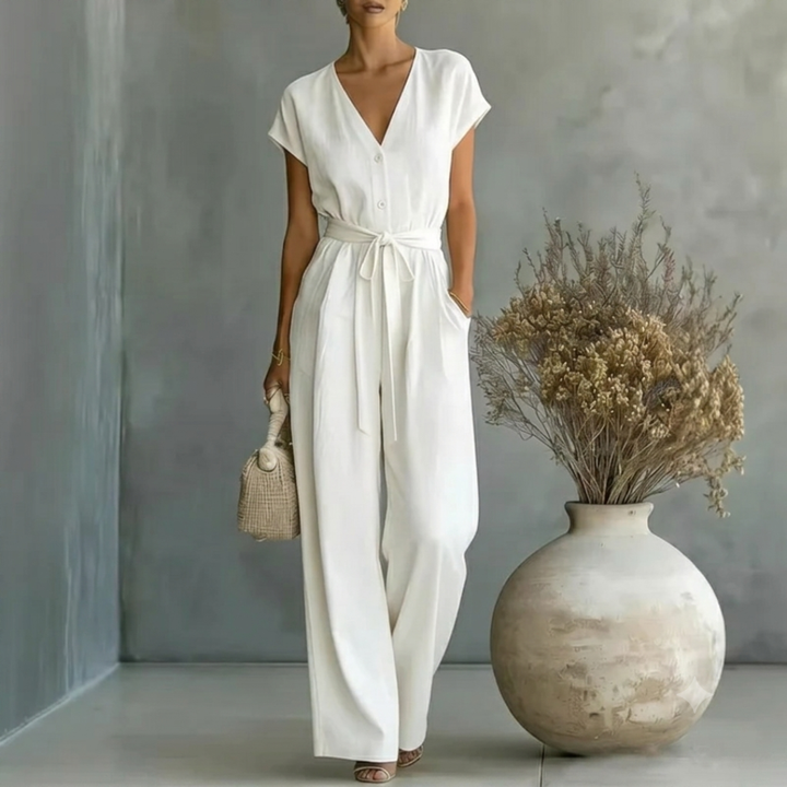 Women's V Neck Relaxed Fit Wide Leg Jumpsuit