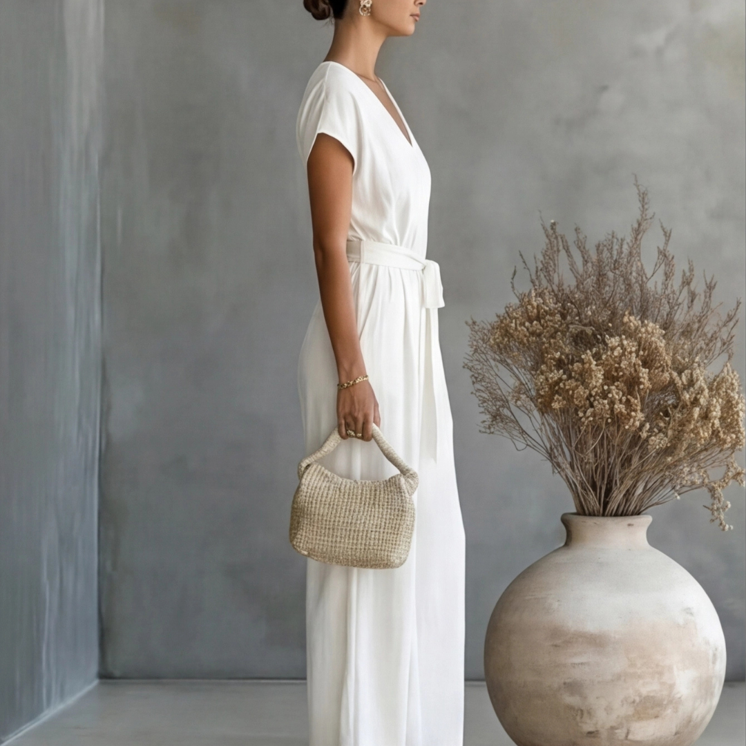 Women's V Neck Relaxed Fit Wide Leg Jumpsuit
