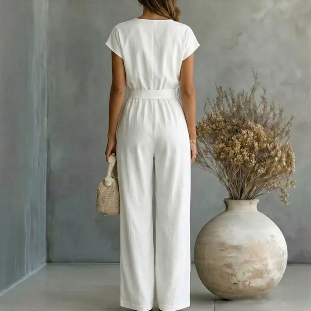 Women's V Neck Relaxed Fit Wide Leg Jumpsuit
