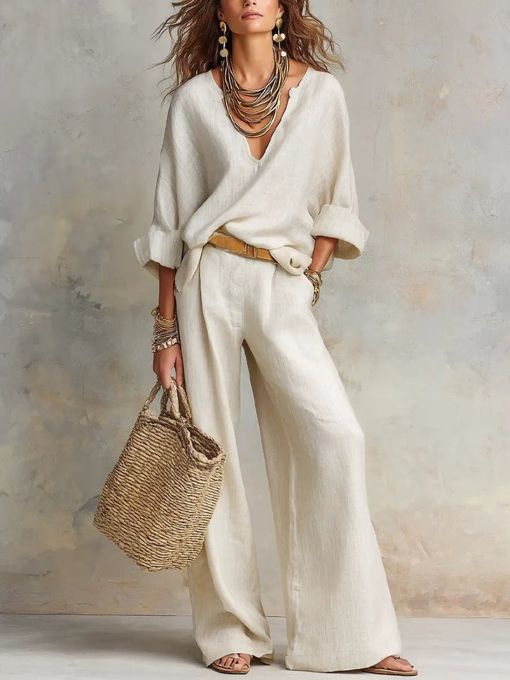 Women's Casual Linen Wide Leg Two Piece Set