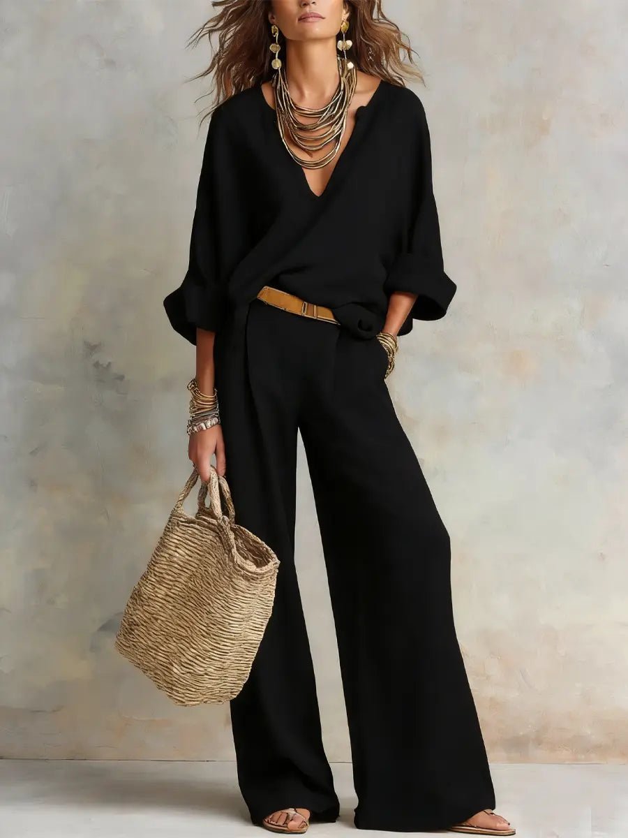 Women's Casual Linen Wide Leg Two Piece Set