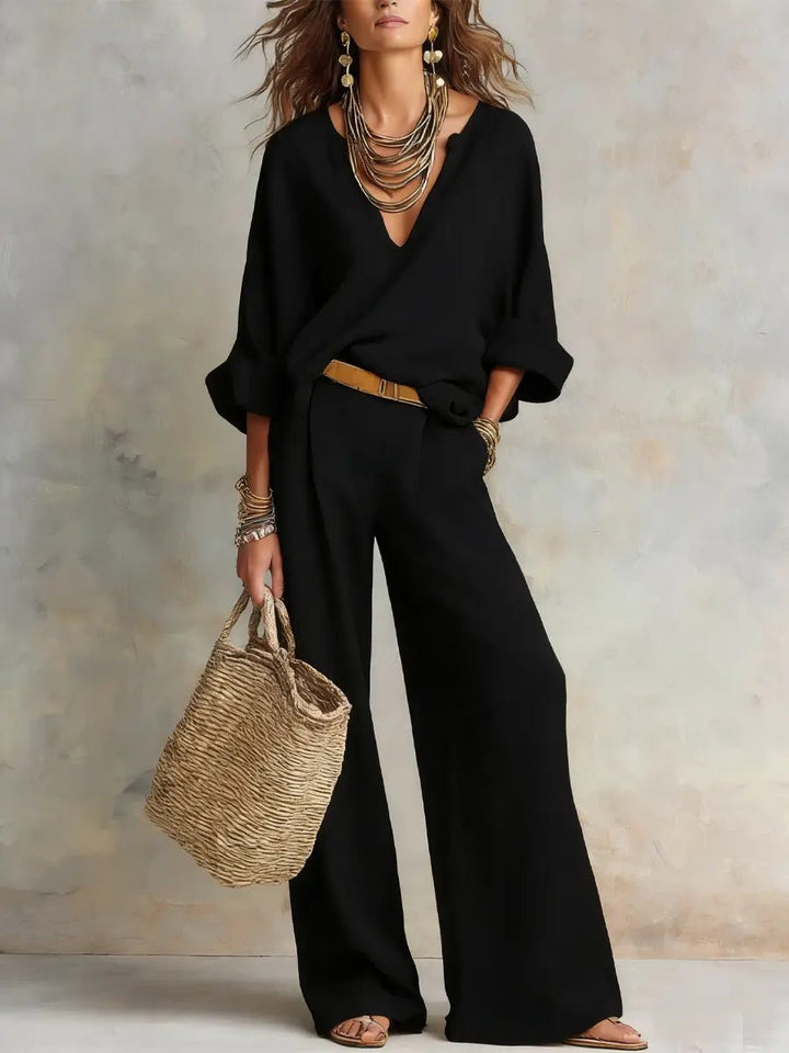 Women's Casual Linen Wide Leg Two Piece Set