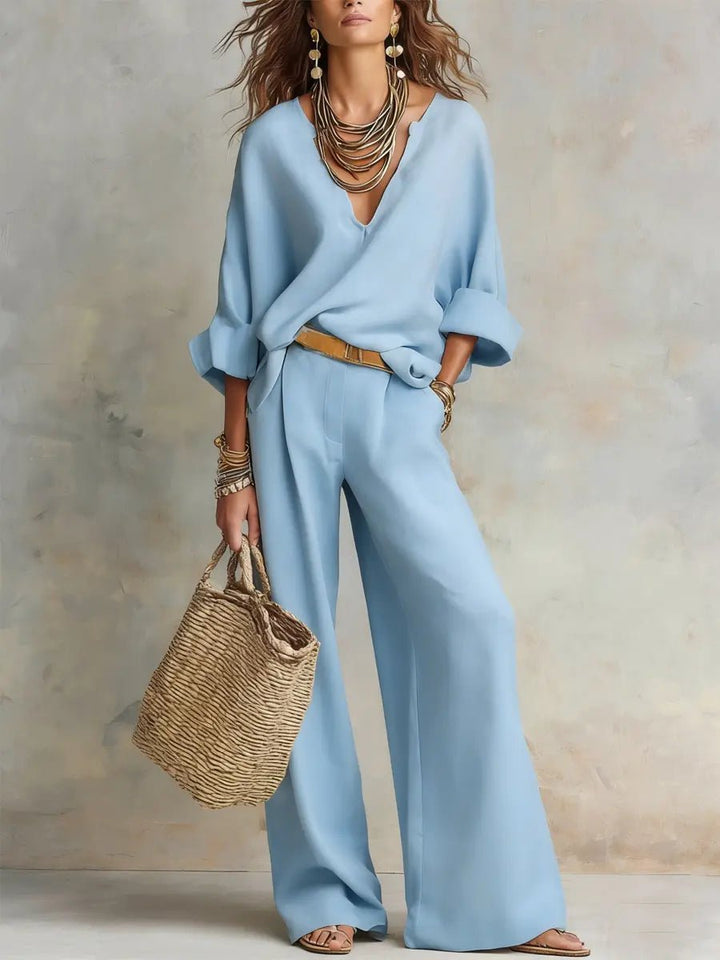 Women's Casual Linen Wide Leg Two Piece Set