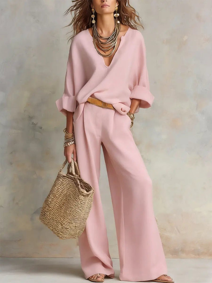 Women's Casual Linen Wide Leg Two Piece Set