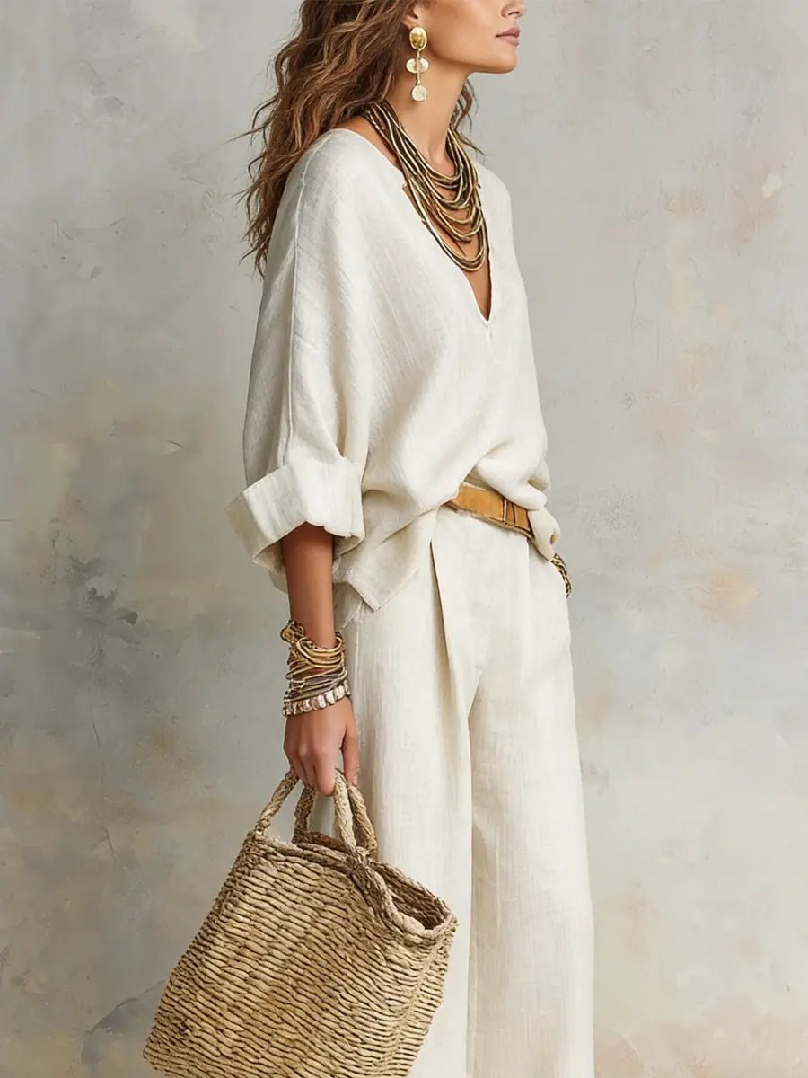 Women's Casual Linen Wide Leg Two Piece Set
