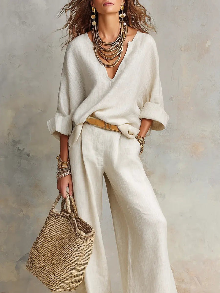 Women's Casual Linen Wide Leg Two Piece Set
