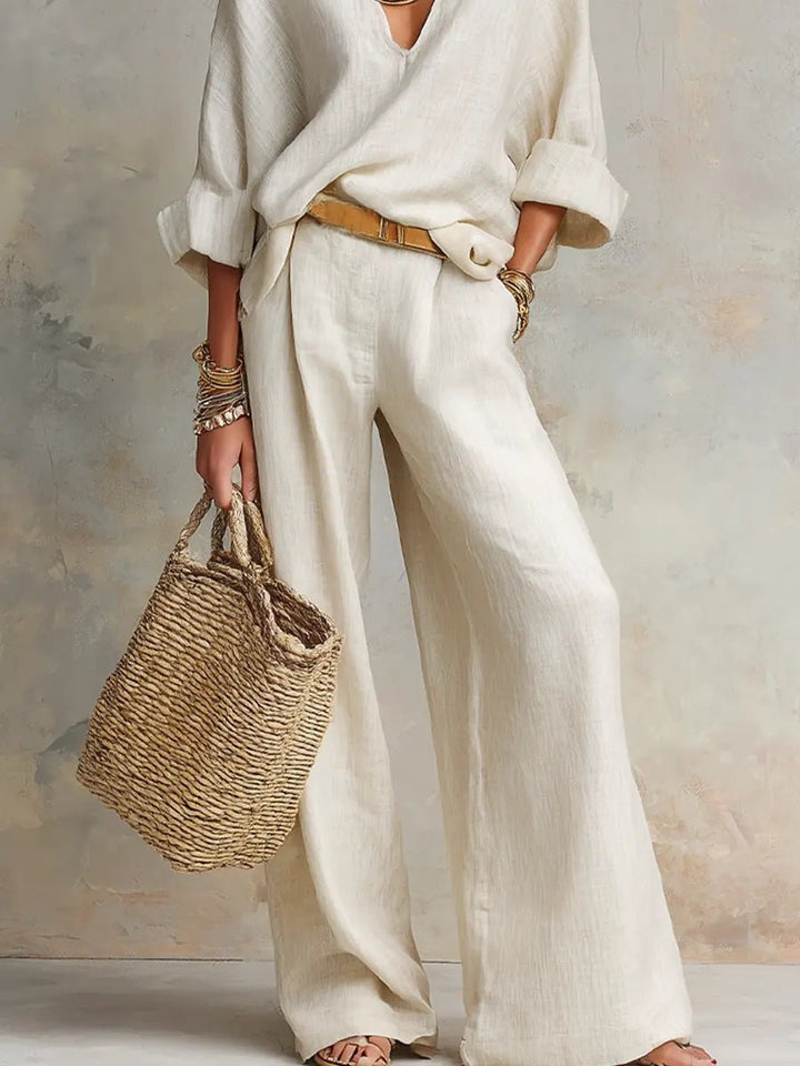 Women's Casual Linen Wide Leg Two Piece Set