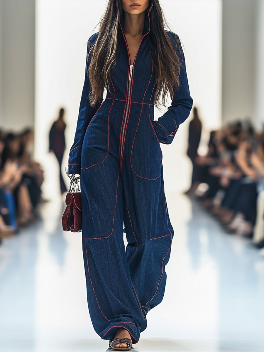 Women's Elegant Denim Wide Leg Jumpsuit