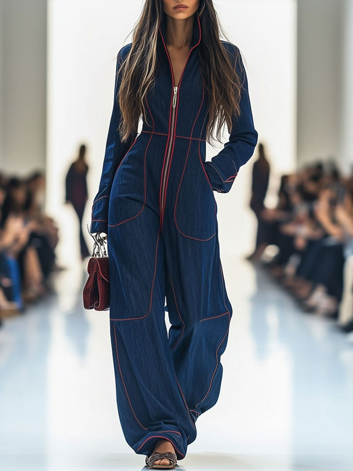 Women's Elegant Denim Wide Leg Jumpsuit
