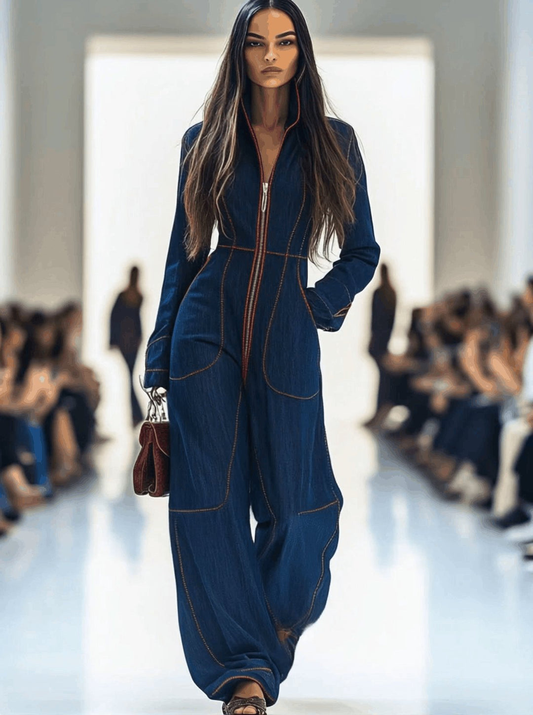 Women's Elegant Denim Wide Leg Jumpsuit