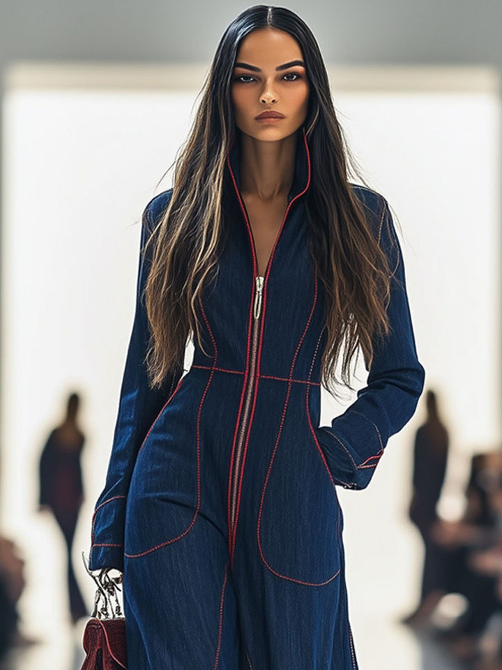 Women's Elegant Denim Wide Leg Jumpsuit