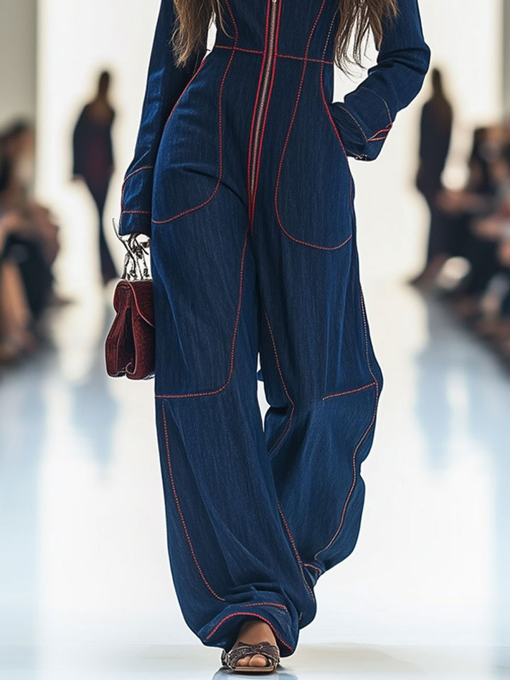 Women's Elegant Denim Wide Leg Jumpsuit